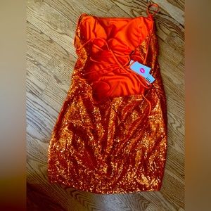 orange sequin homecoming dress